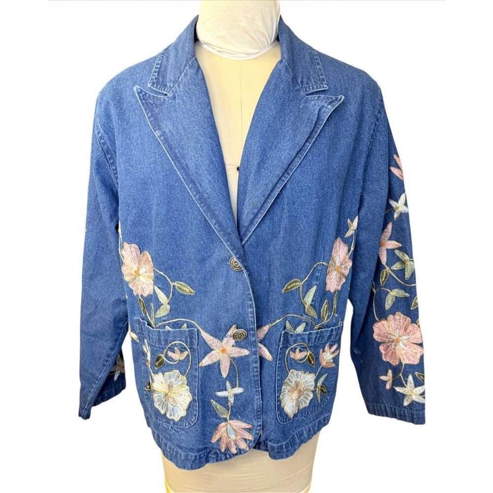 Life Style Jeans Denim Jacket Embroidered Sequined Women's Plus Sz. 1X Boho